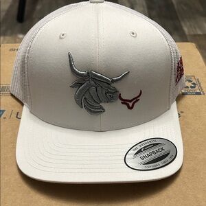 White and Gray Snapback Cap with Bull Design